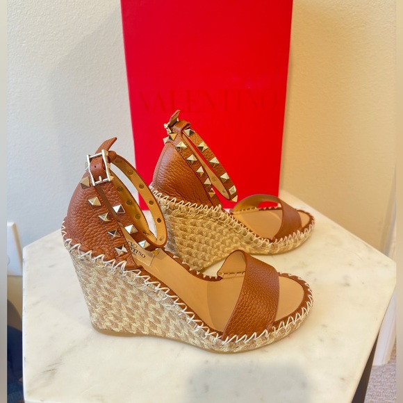 Valentino Rockstud Espadrille Wedge Sandal (Women) size 37
